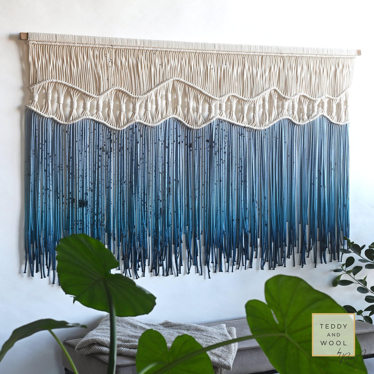 Beauty in the water Extra Large Dyed Fiber Wall Hanging Macrame