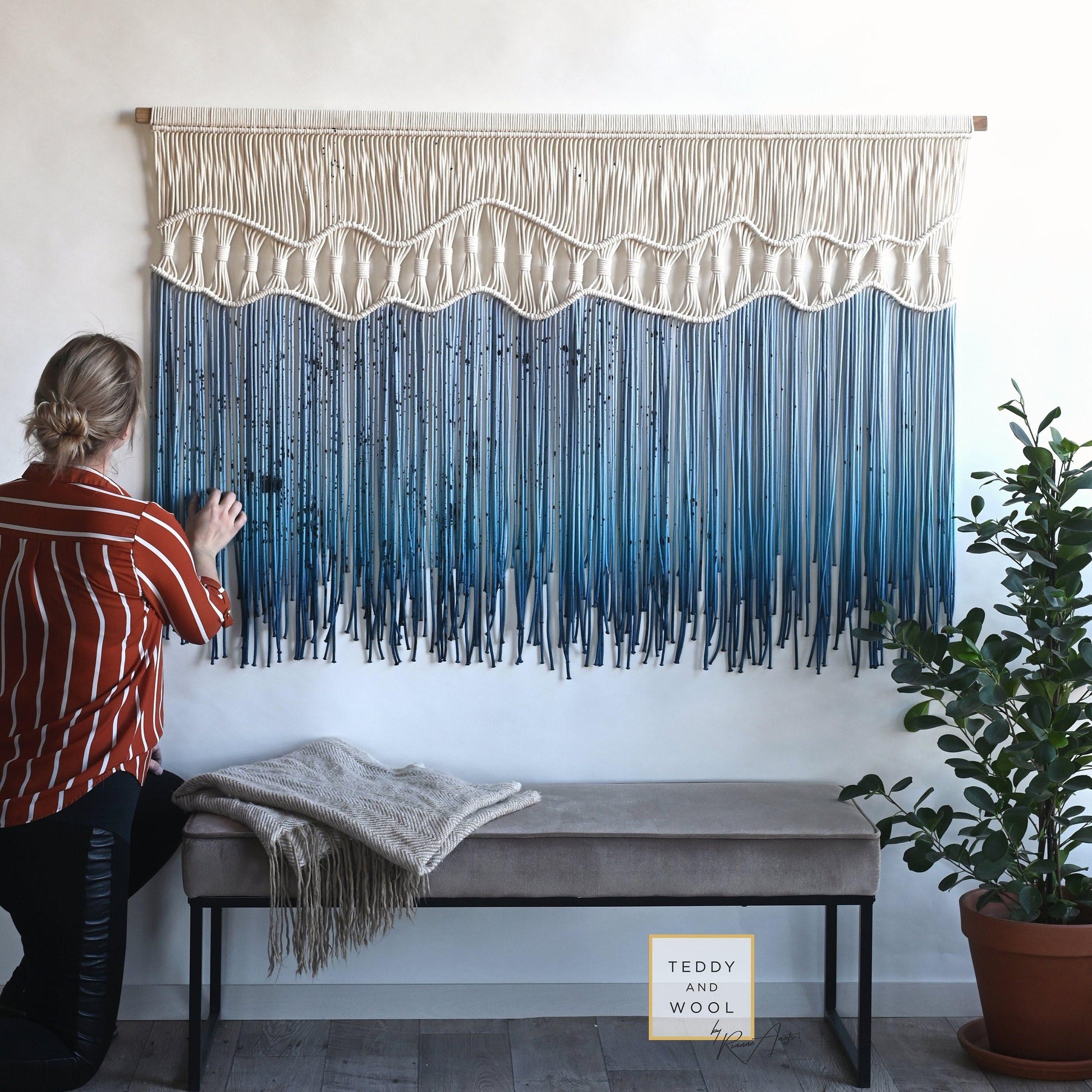 Beauty in the water Extra Large Dyed Fiber Wall Hanging Macrame - MAIA HOMES