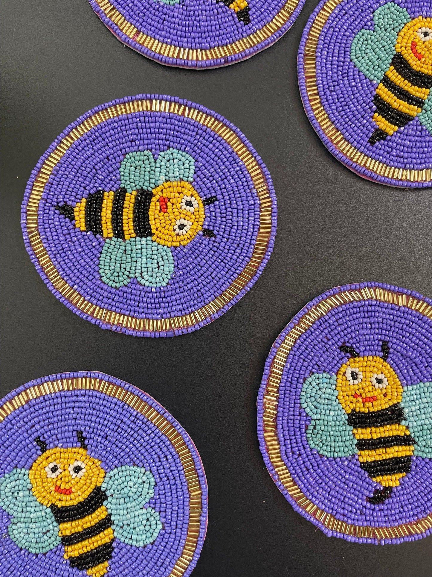 Bee Happy Beaded Round Coaster Set - MAIA HOMES