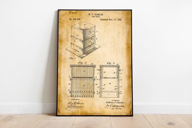 Bee Hive Patent Print| Framed Art Print - MAIA HOMES