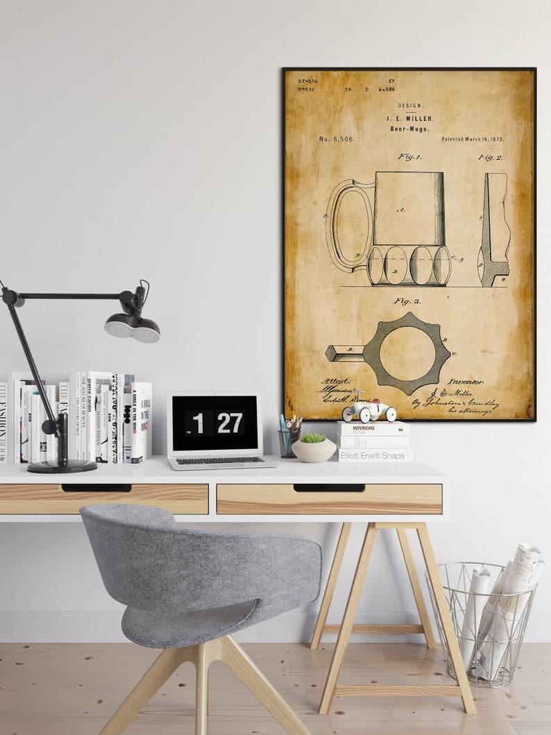 Beer Mug Patent Print| Framed Art Print