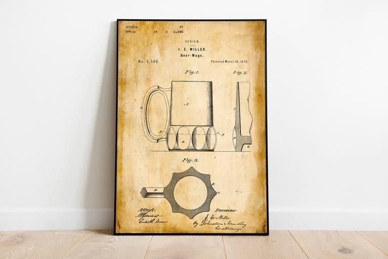 Beer Mug Patent Print| Framed Art Print