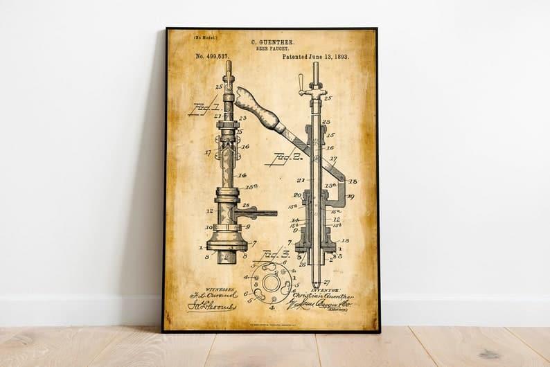 Beer Patent Print| Framed Art Print