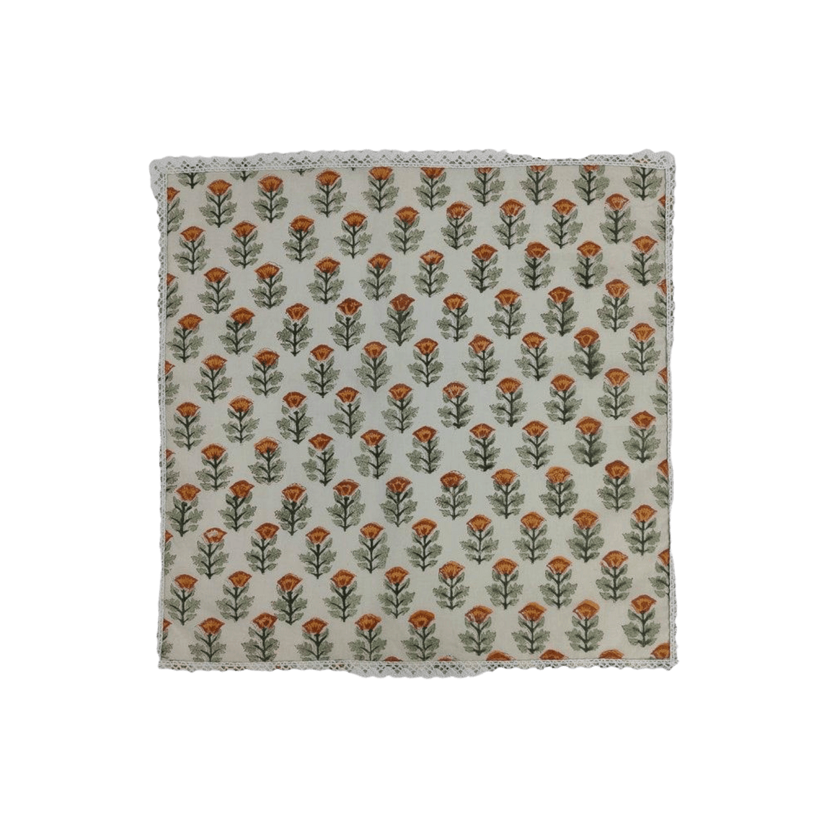 Beige Spring Floral Hand Block Printed Cotton Napkins