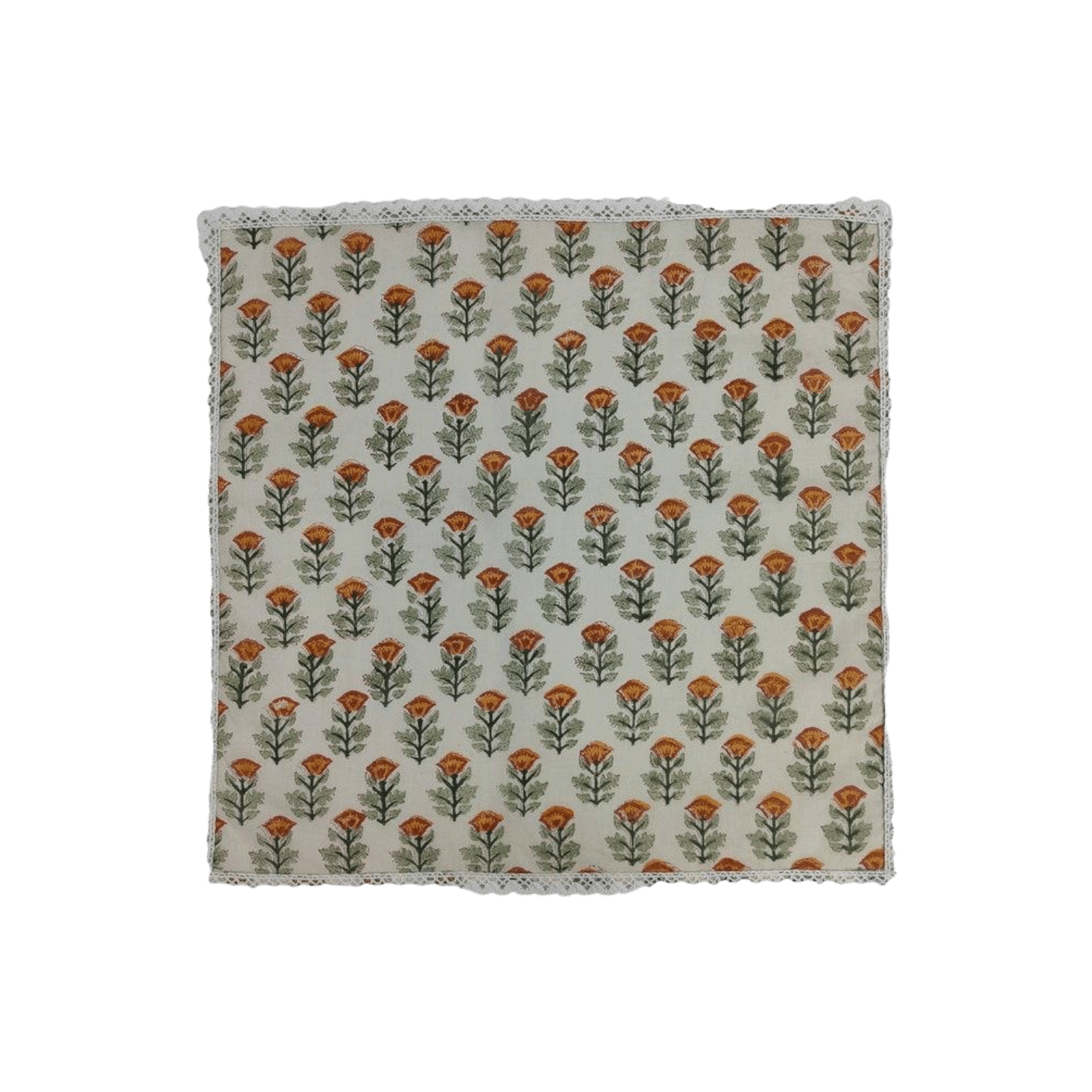 Beige Spring Floral Hand Block Printed Cotton Napkins