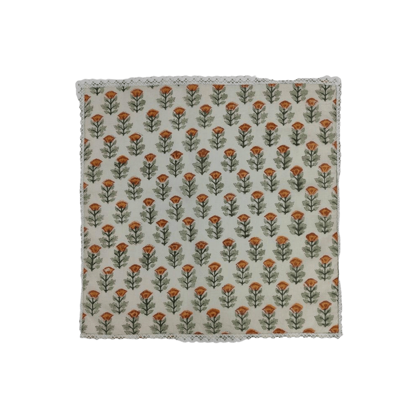 Beige Spring Floral Hand Block Printed Cotton Napkins - MAIA HOMES