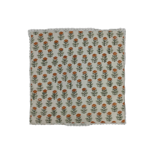 Beige Spring Floral Hand Block Printed Cotton Napkins - MAIA HOMES