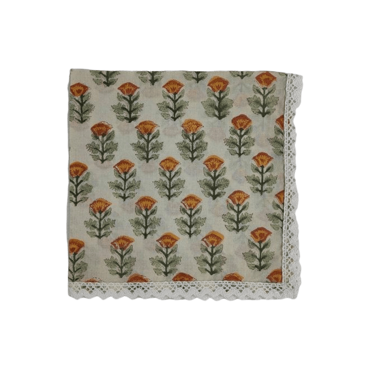 Beige Spring Floral Hand Block Printed Cotton Napkins