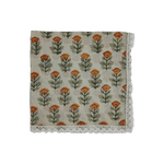 Beige Spring Floral Hand Block Printed Cotton Napkins