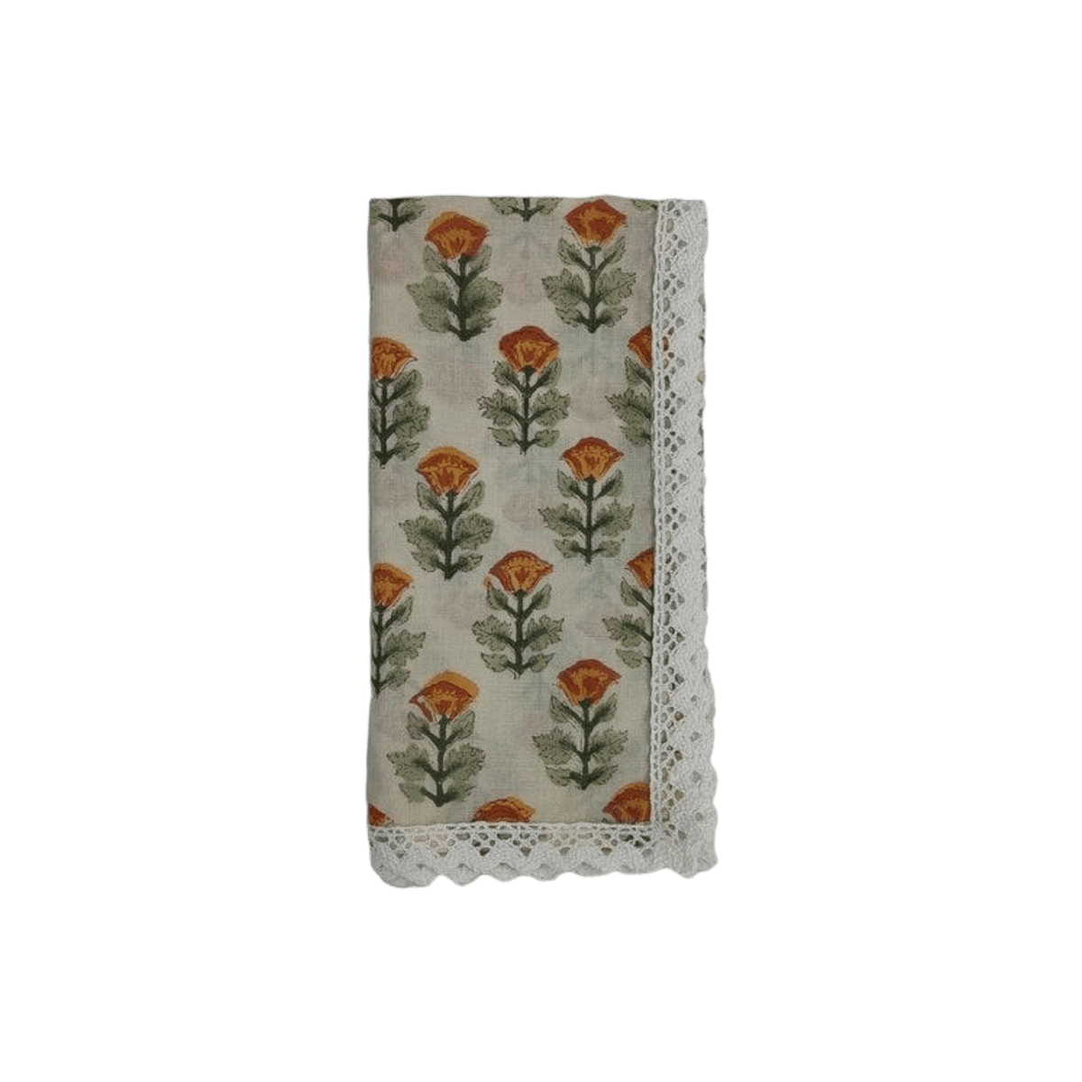 Beige Spring Floral Hand Block Printed Cotton Napkins