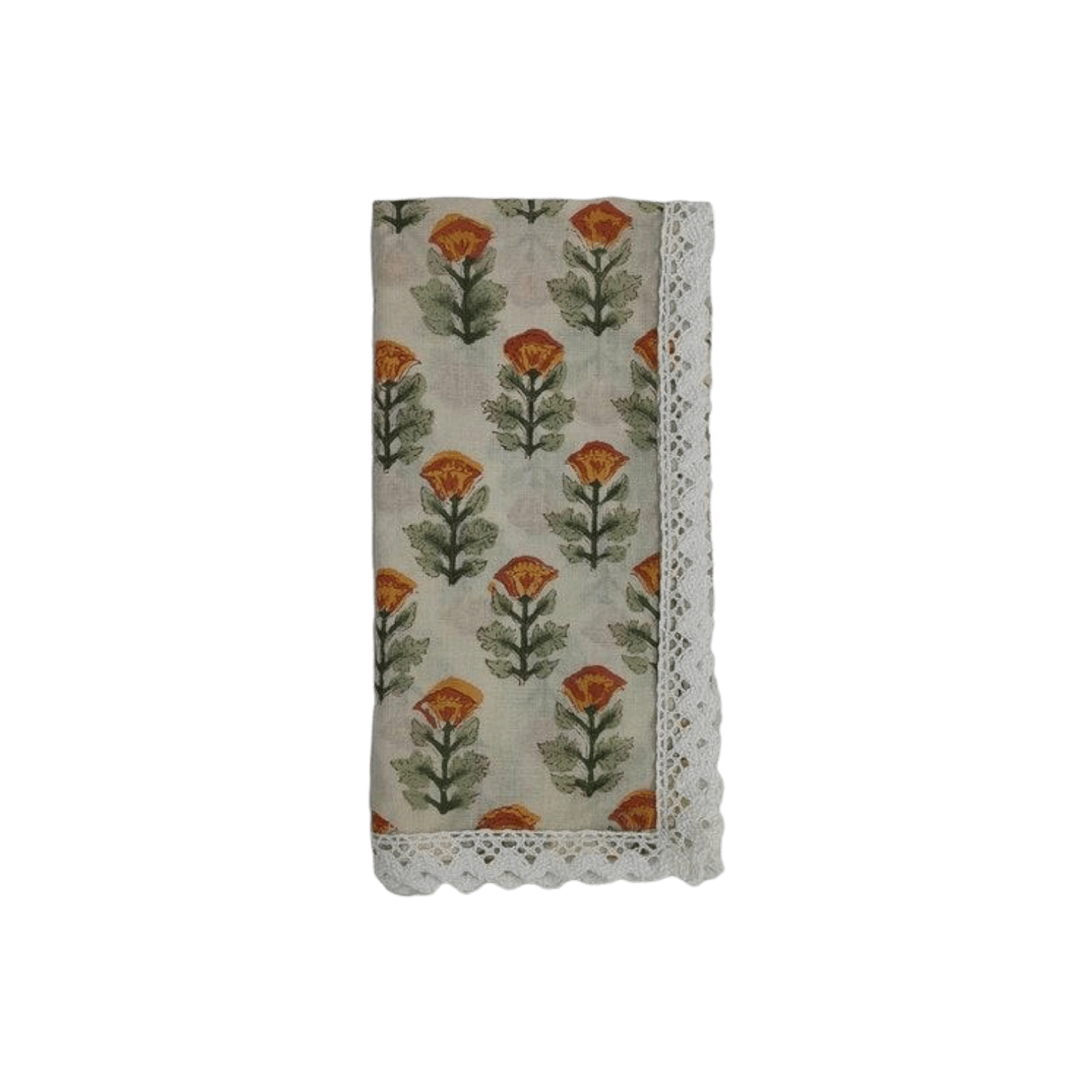 Beige Spring Floral Hand Block Printed Cotton Napkins