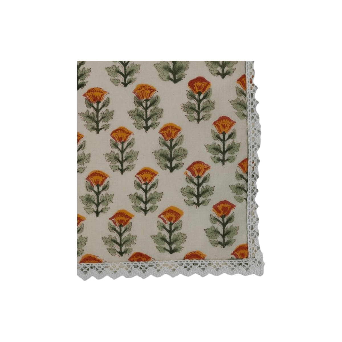 Beige Spring Floral Hand Block Printed Cotton Napkins