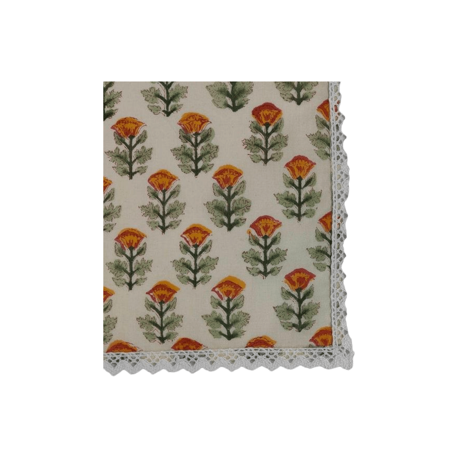 Beige Spring Floral Hand Block Printed Cotton Napkins