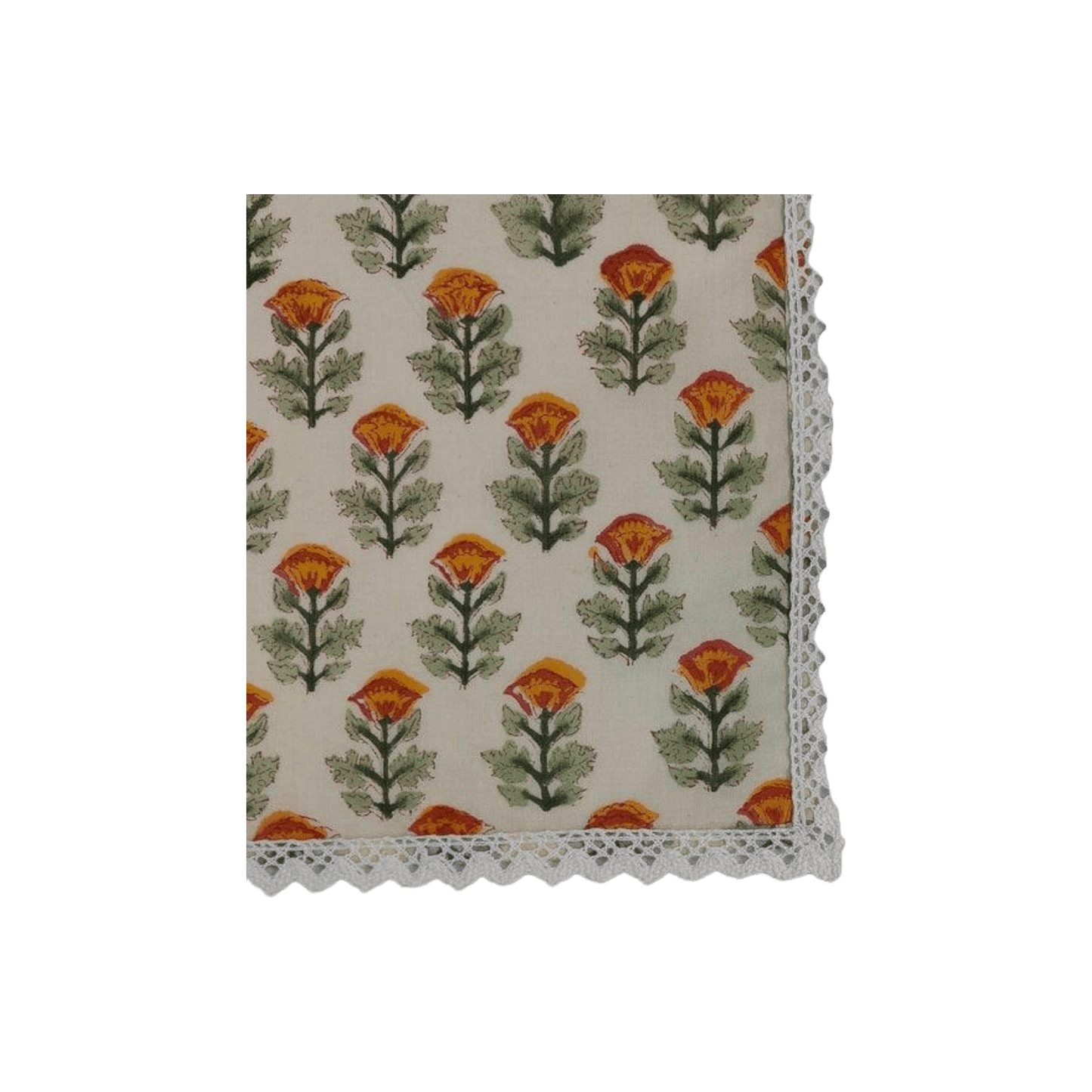 Beige Spring Floral Hand Block Printed Cotton Napkins - MAIA HOMES