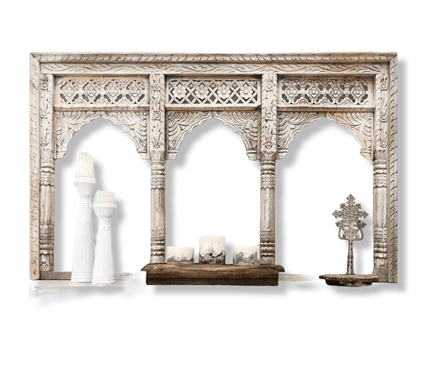 Beige Triple Arch Jharokha Mirror - MAIA HOMES