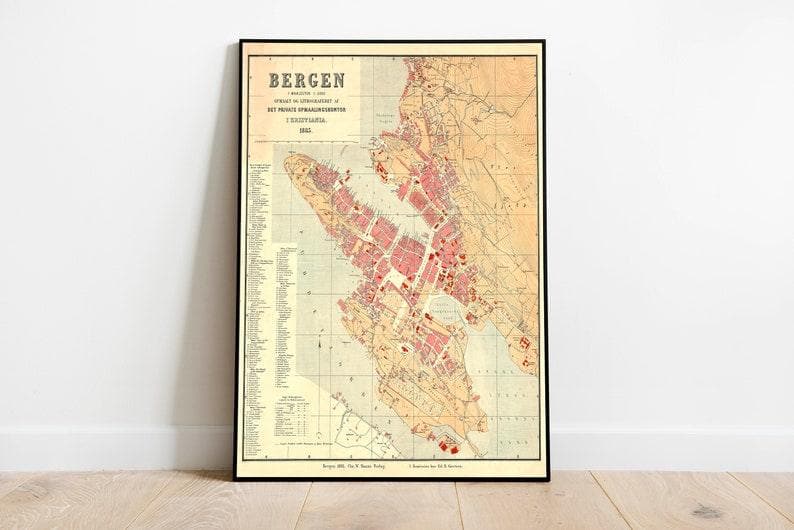 Bergen City Map Wall Print| 1885 Bergen City Plan Map - MAIA HOMES