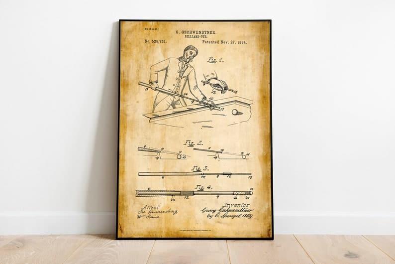 Billiards Cue Patent Print| Framed Art Print - MAIA HOMES