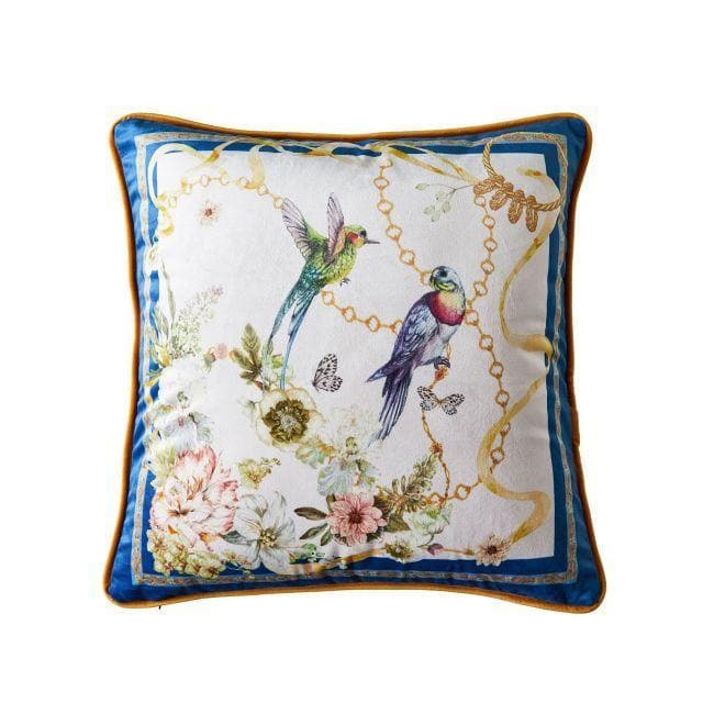 Birds of Floral Paradise Printed Velvet Cushion Cover Tim