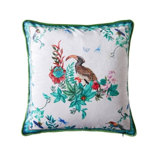 Birds of Floral Paradise Printed Velvet Cushion Cover Den