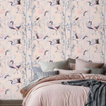 Birds of Paradise Pink Chinoiserie Wallpaper