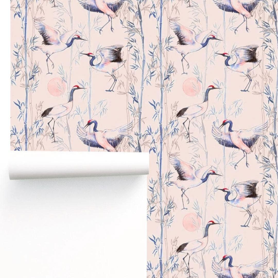 Birds of Paradise Pink Chinoiserie Wallpaper