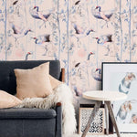 Birds of Paradise Pink Chinoiserie Wallpaper