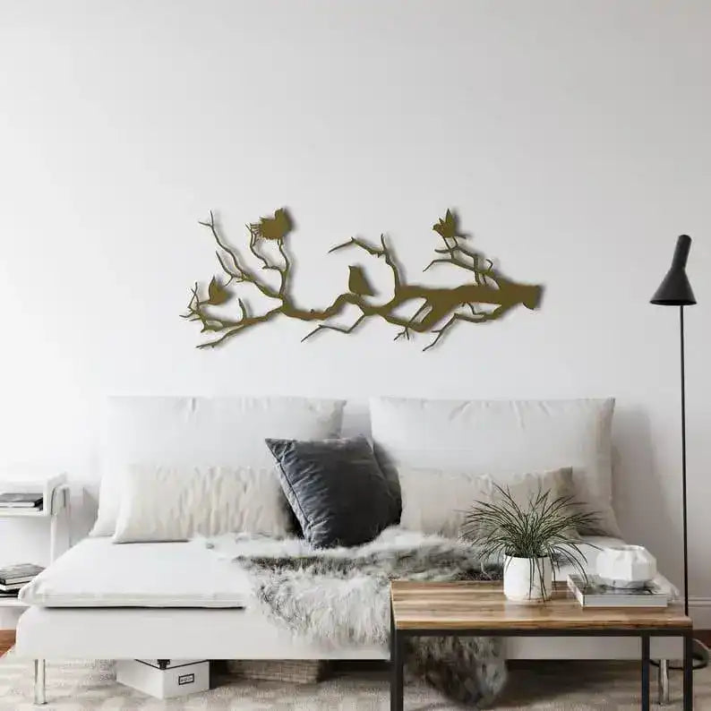 Birds on Branch Metal Wall Decor Gold