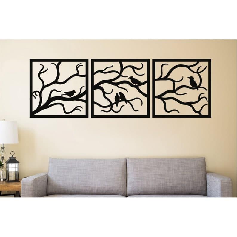 Birds on Branch Wall Art Metal Wall Hanging Decor Black