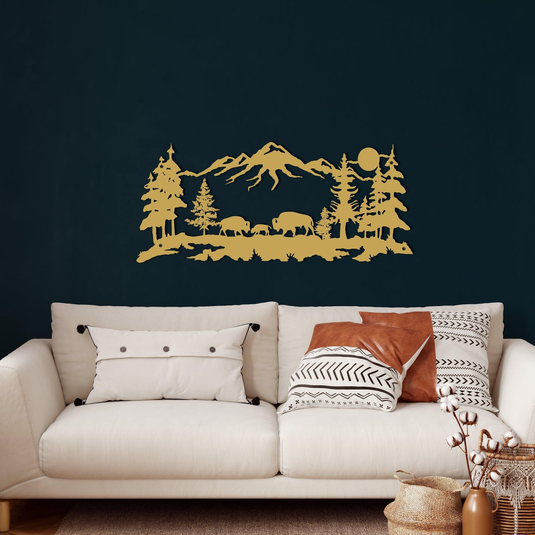 Bison and Mountain Metal Wall Hangings