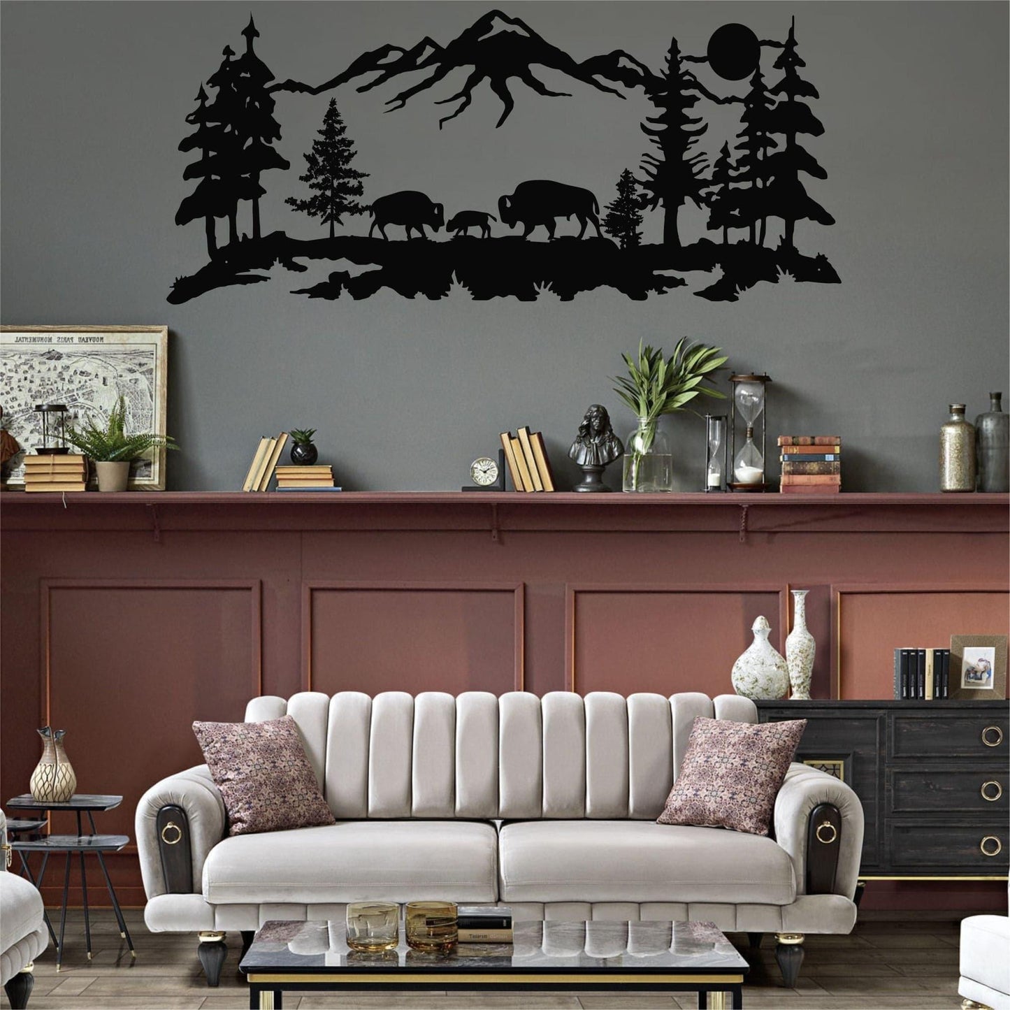 Bison and Mountain Metal Wall Hangings