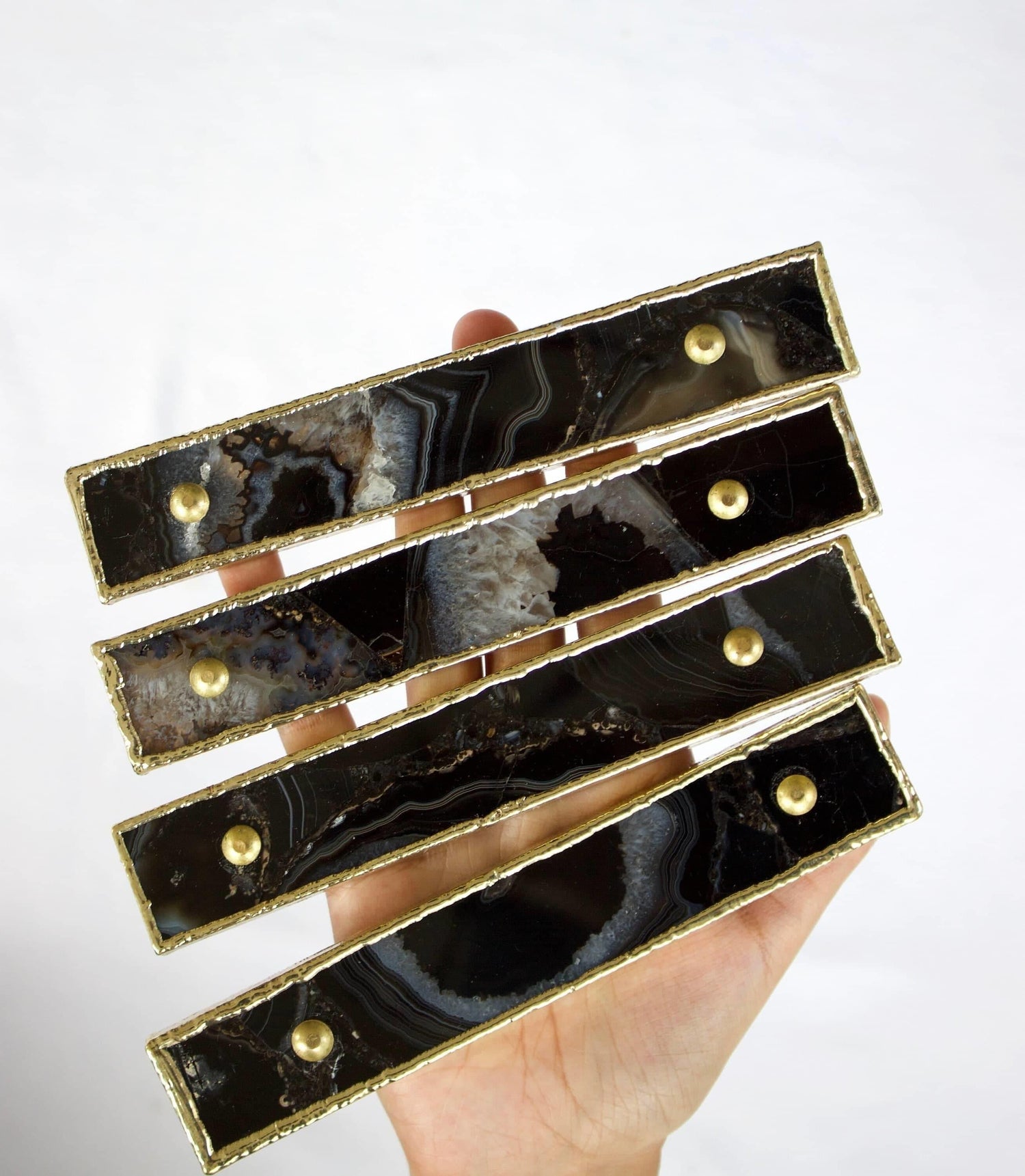 Black Agate Cabinet Door Pull Handle - Set of 4 Rose Gold Finish