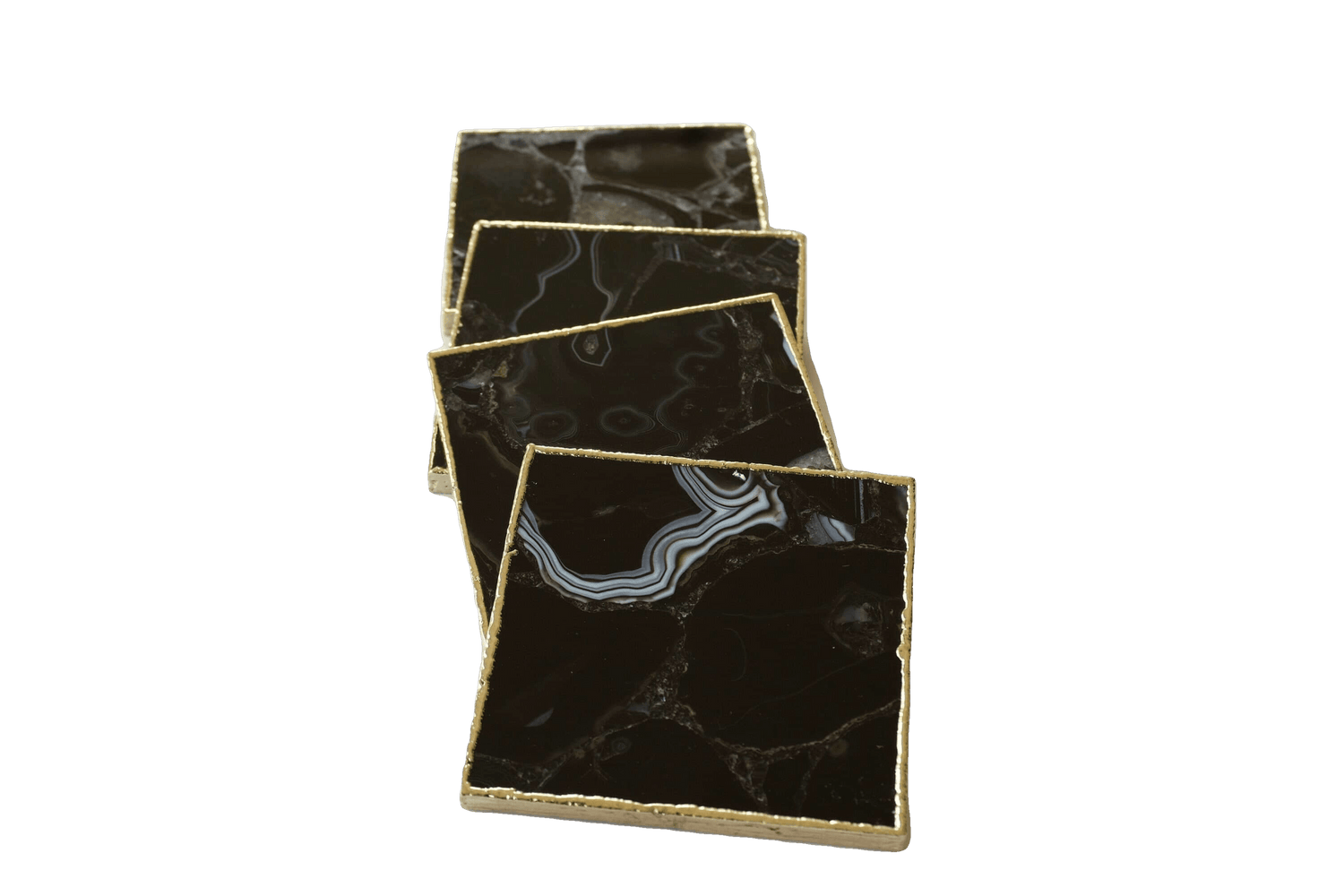 Black Agate Coasters - Set of 4 Rose Gold Finish