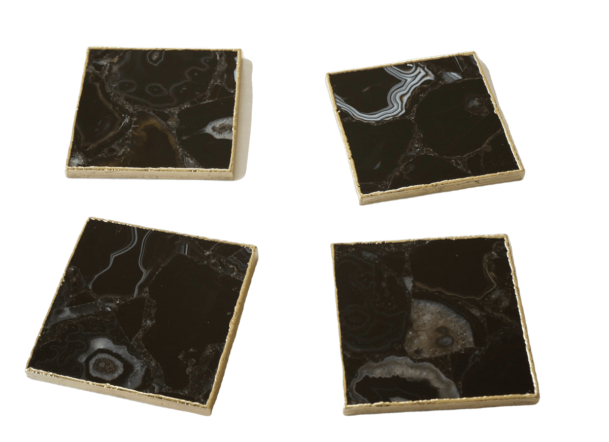 Black Agate Coasters - Set of 4