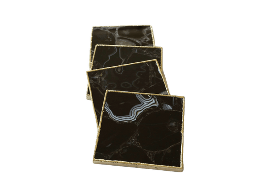 Black Agate Coasters - Set of 4 - MAIA HOMES