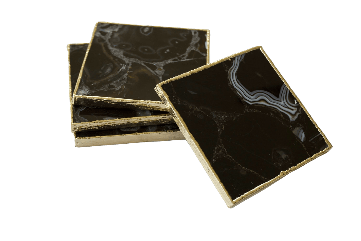 Black Agate Coasters - Set of 4