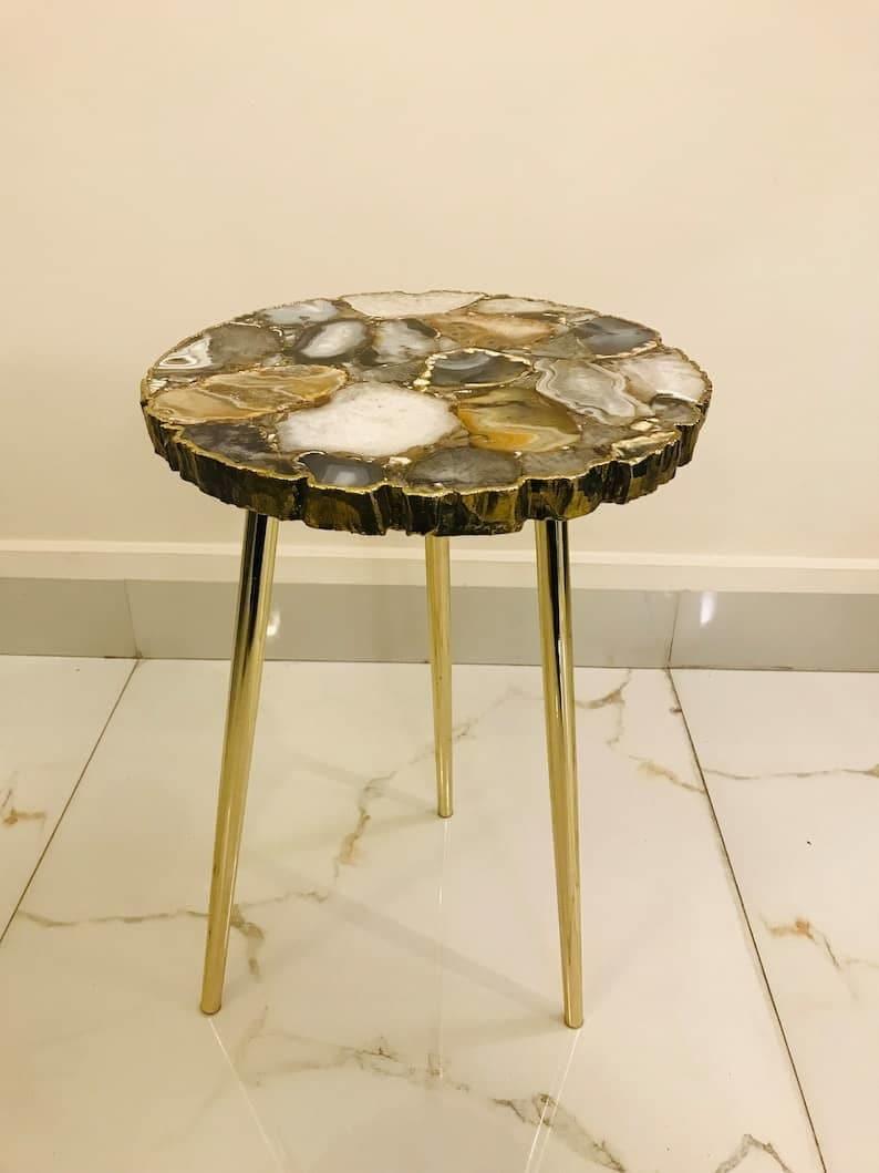 Black Agate Organic Edge Accent Table