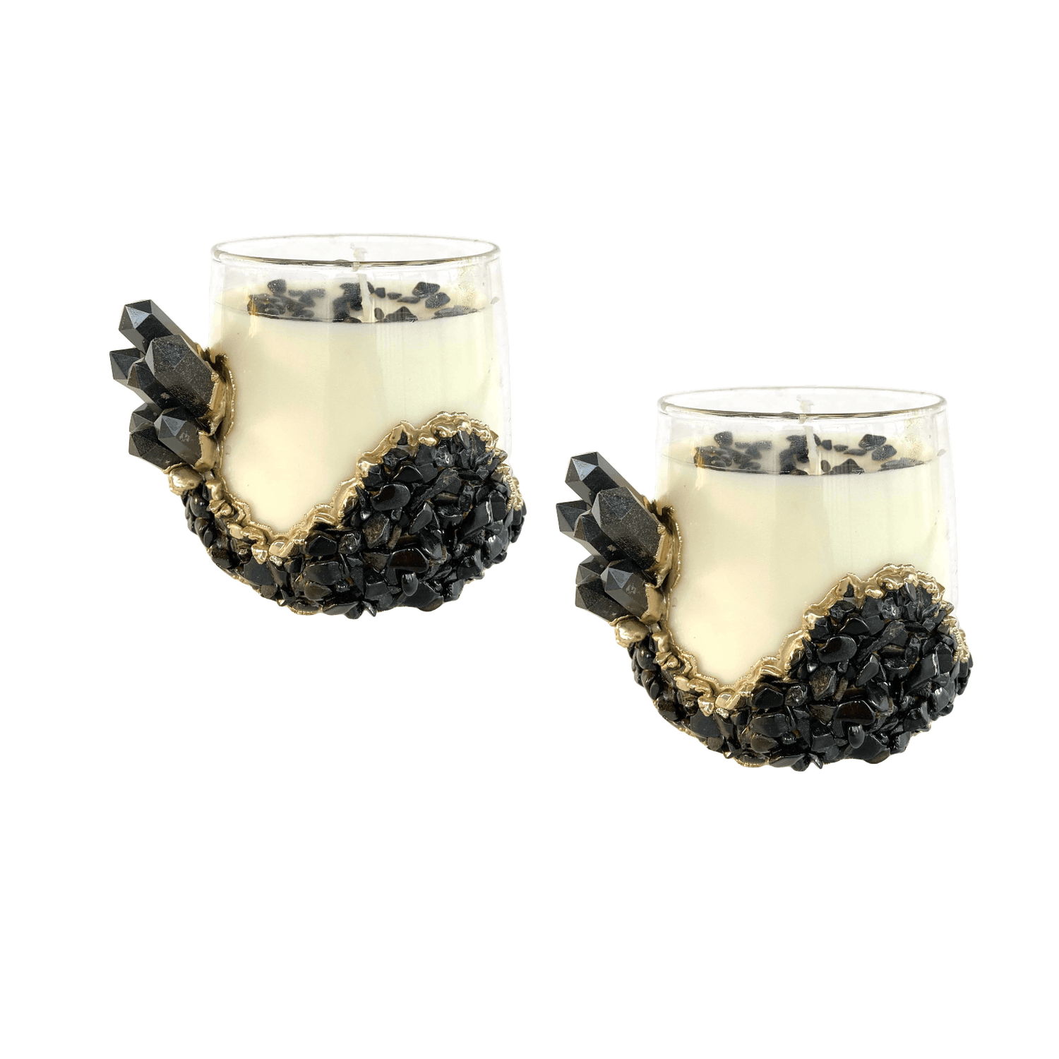 Black Agate Quartz Crystal Scented Soy Candles in Glass Mug - Set of 2