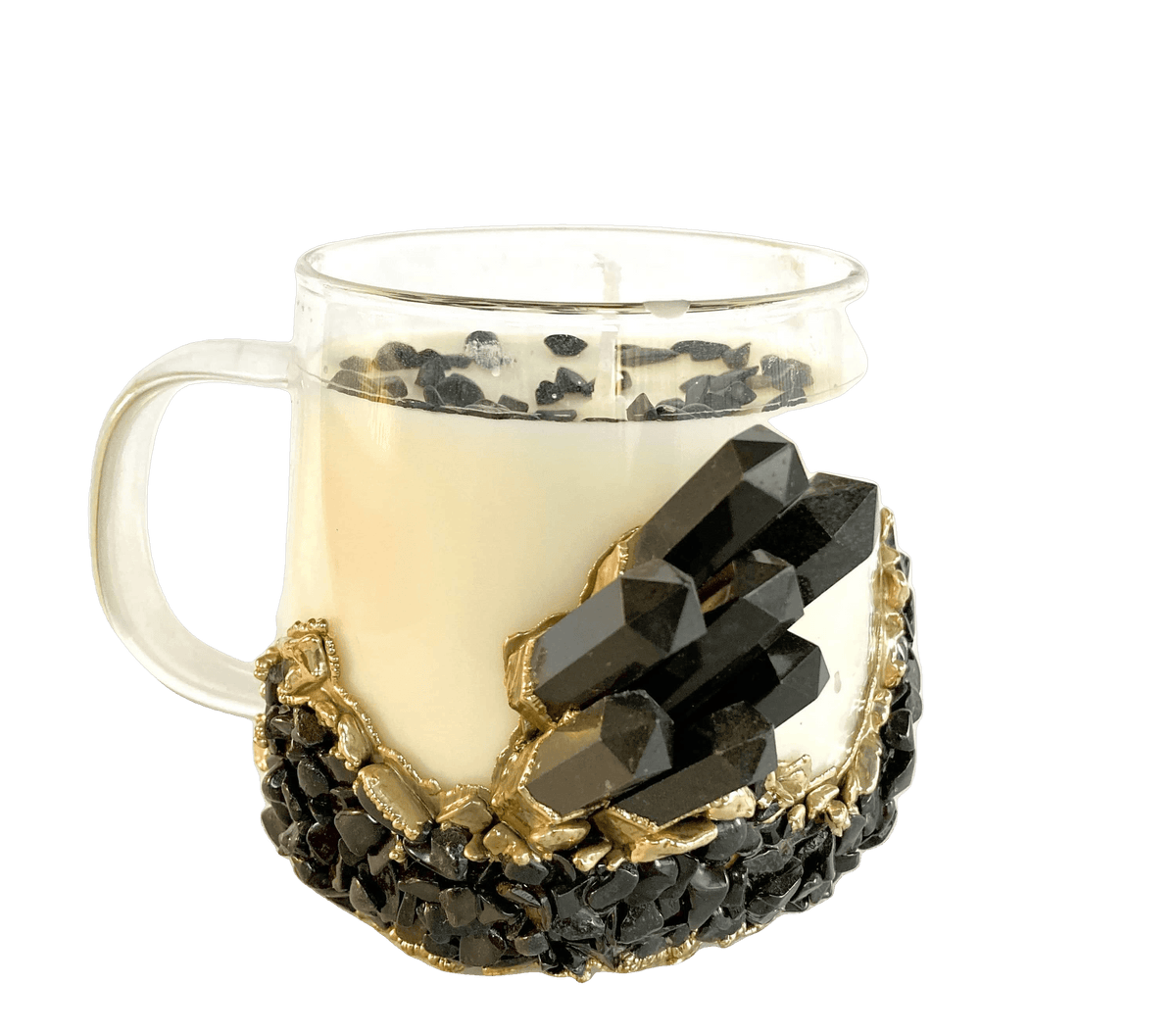 Black Agate Quartz Crystal Scented Soy Candles in Glass Mug - Set of 2