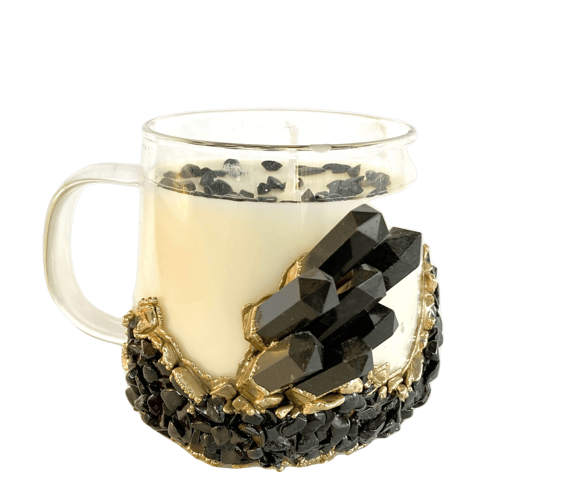 Black Agate Quartz Crystal Scented Soy Candles in Glass Mug - Set of 2 - MAIA HOMES