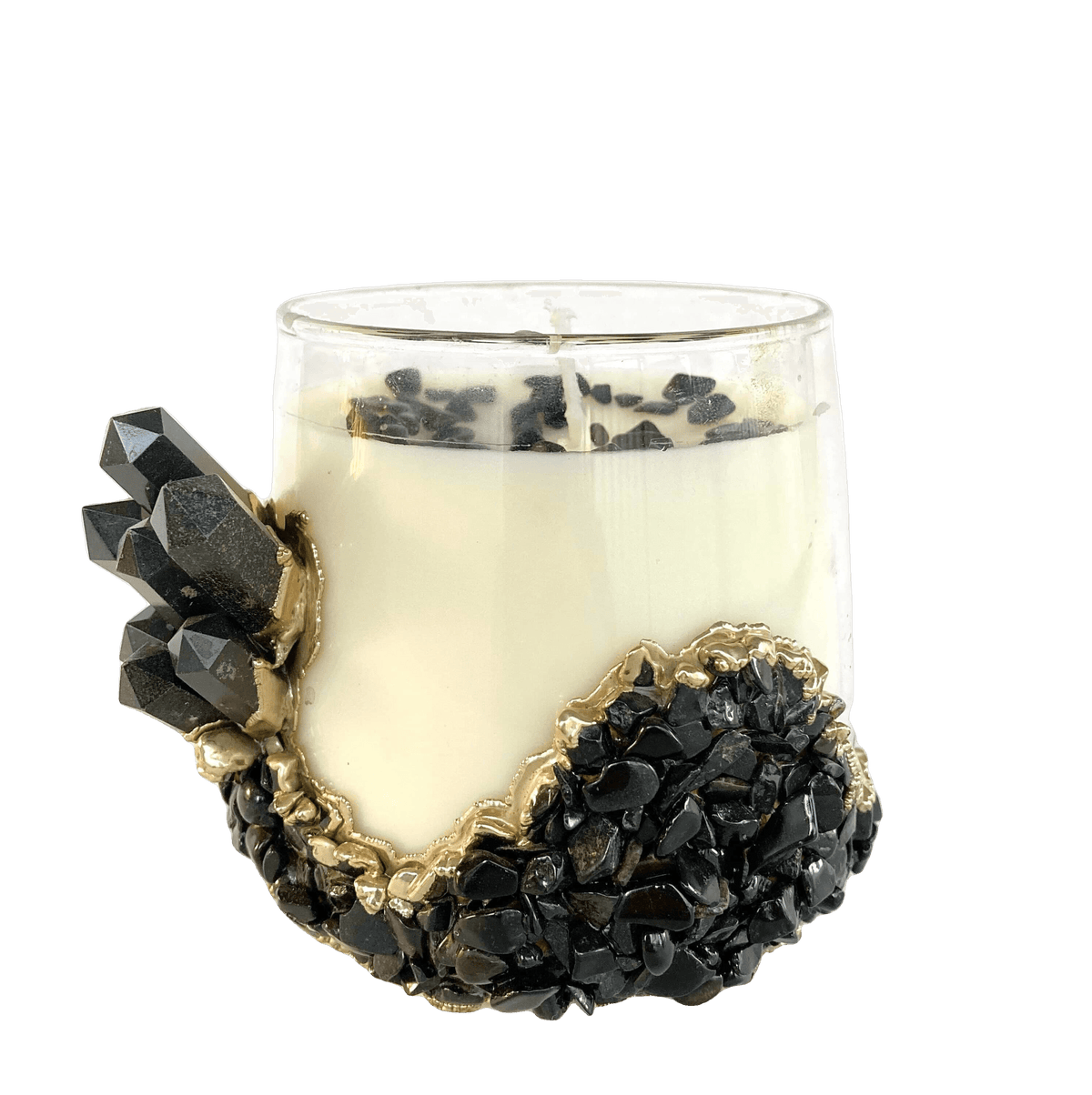 Black Agate Quartz Crystal Scented Soy Candles in Glass Mug - Set of 2 Rose Rose Gold Finish