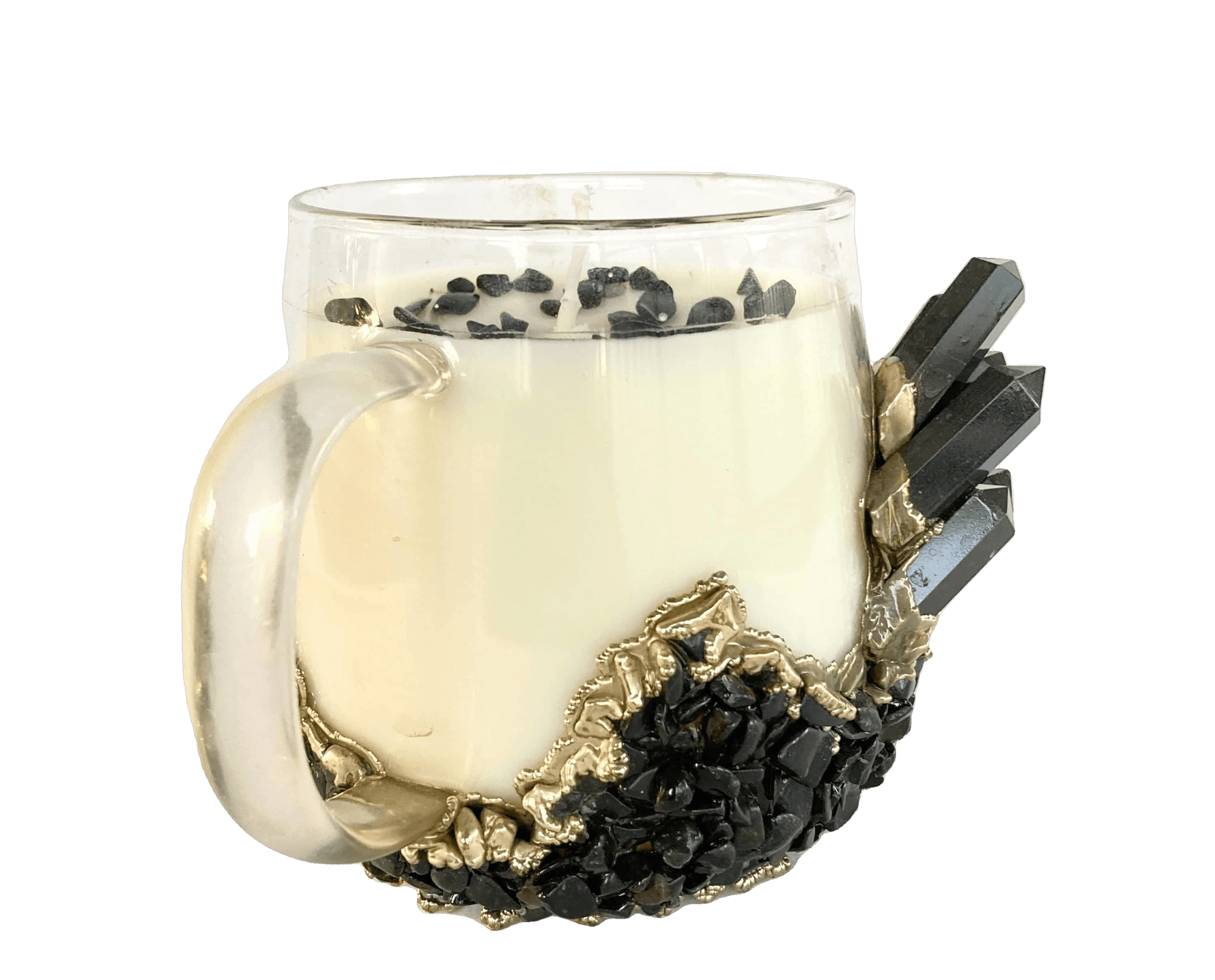 Black Agate Quartz Crystal Scented Soy Candles in Glass Mug - Set of 2