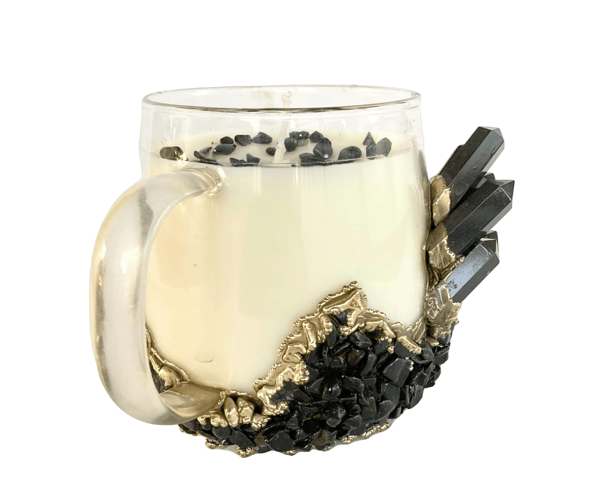 Black Agate Quartz Crystal Scented Soy Candles in Glass Mug - Set of 2 - MAIA HOMES