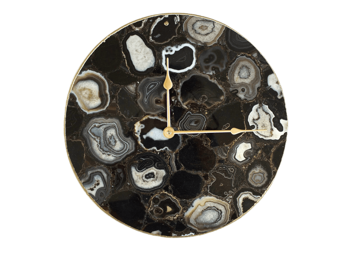 Black Agate Wall Clock | Circular 16 inches Rose Gold