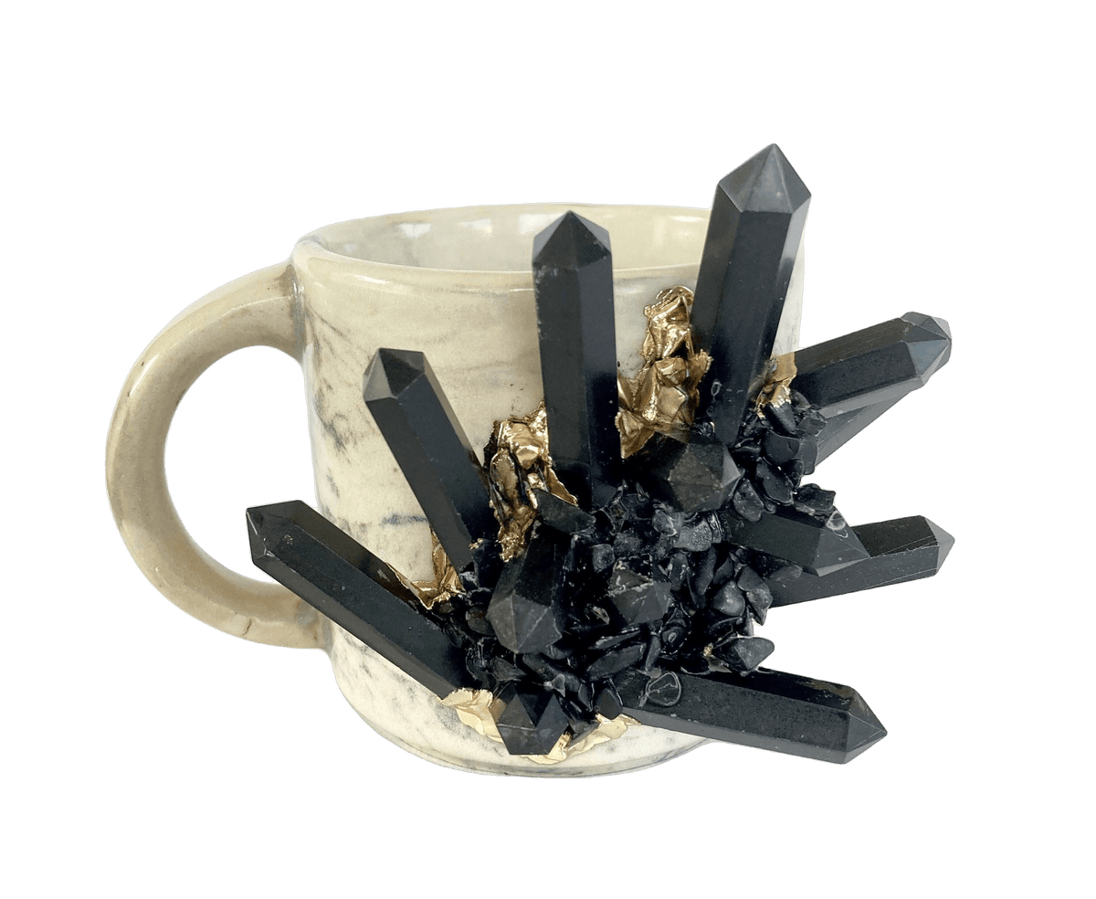 Black Amethyst Gray Marbled Ceramic Mug - Set of 2 No