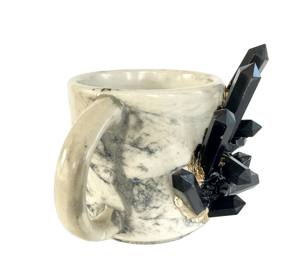 Black Amethyst Gray Marbled Ceramic Mug - Set of 2