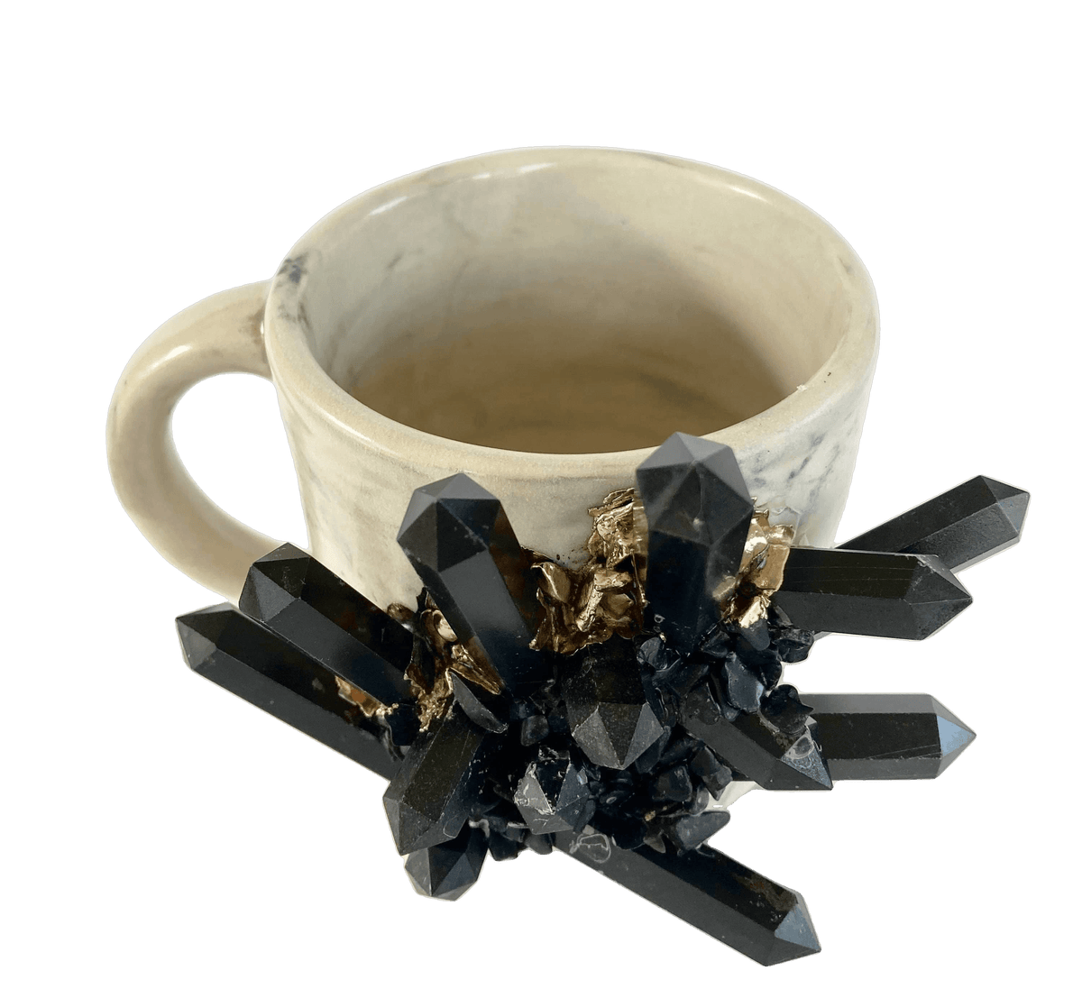 Black Amethyst Gray Marbled Ceramic Mug - Set of 2