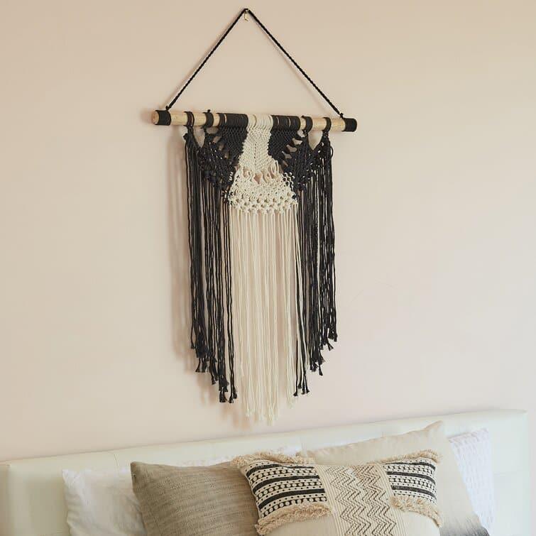 Black and Beige Cotton Macrame Wall Hanging Default Title