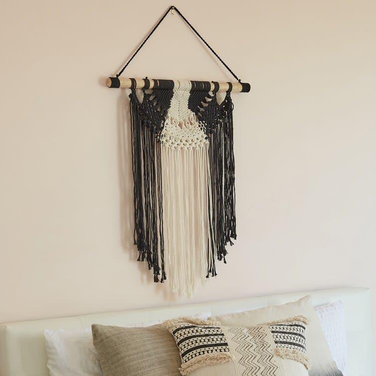Black and Beige Cotton Macrame Wall Hanging - MAIA HOMES