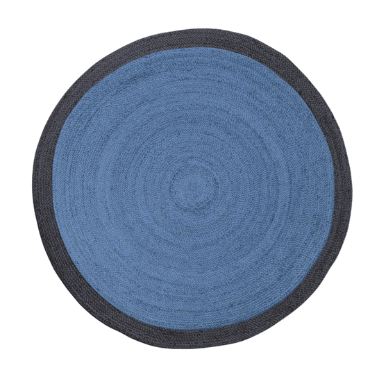 Black and Blue Round Jute Rug - MAIA HOMES