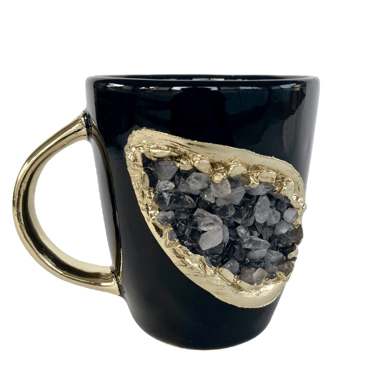 Black and Gold Amethyst Crystal Ceramic Mug with Gold Handle